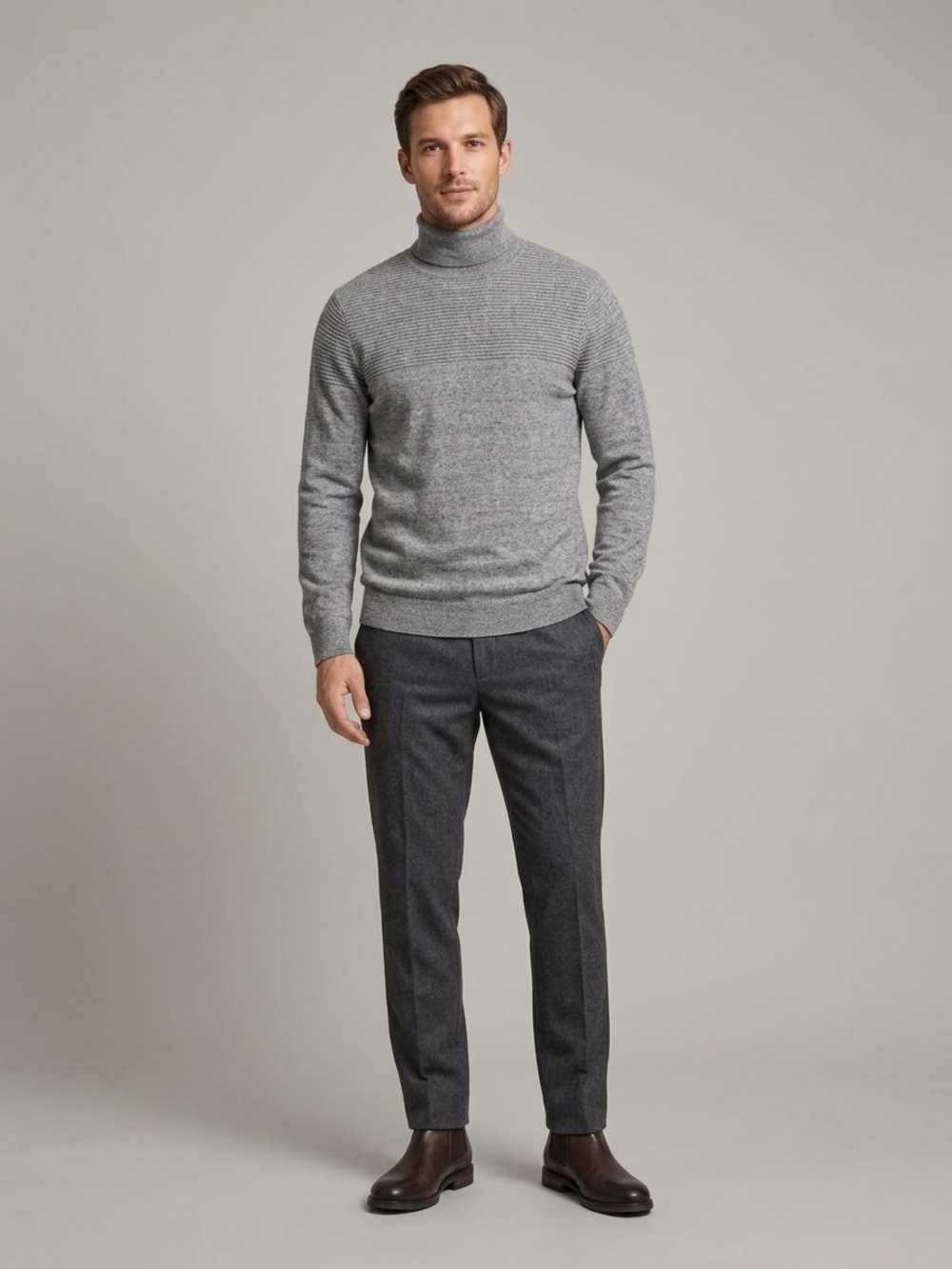 H&M Sweater Mens L Gray Knit Mock Turtleneck Long Sleeve Ribbed